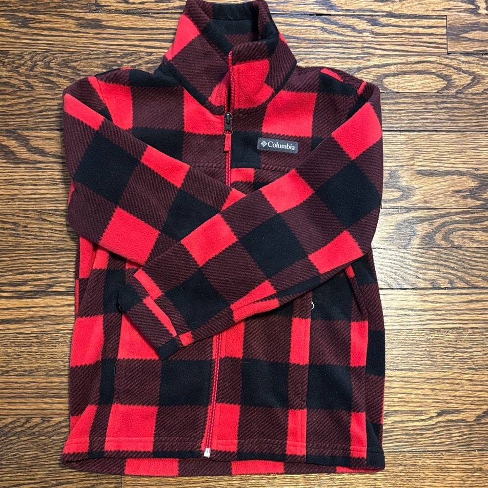 Columbia Red and Black Checkered Fleece Jacket
